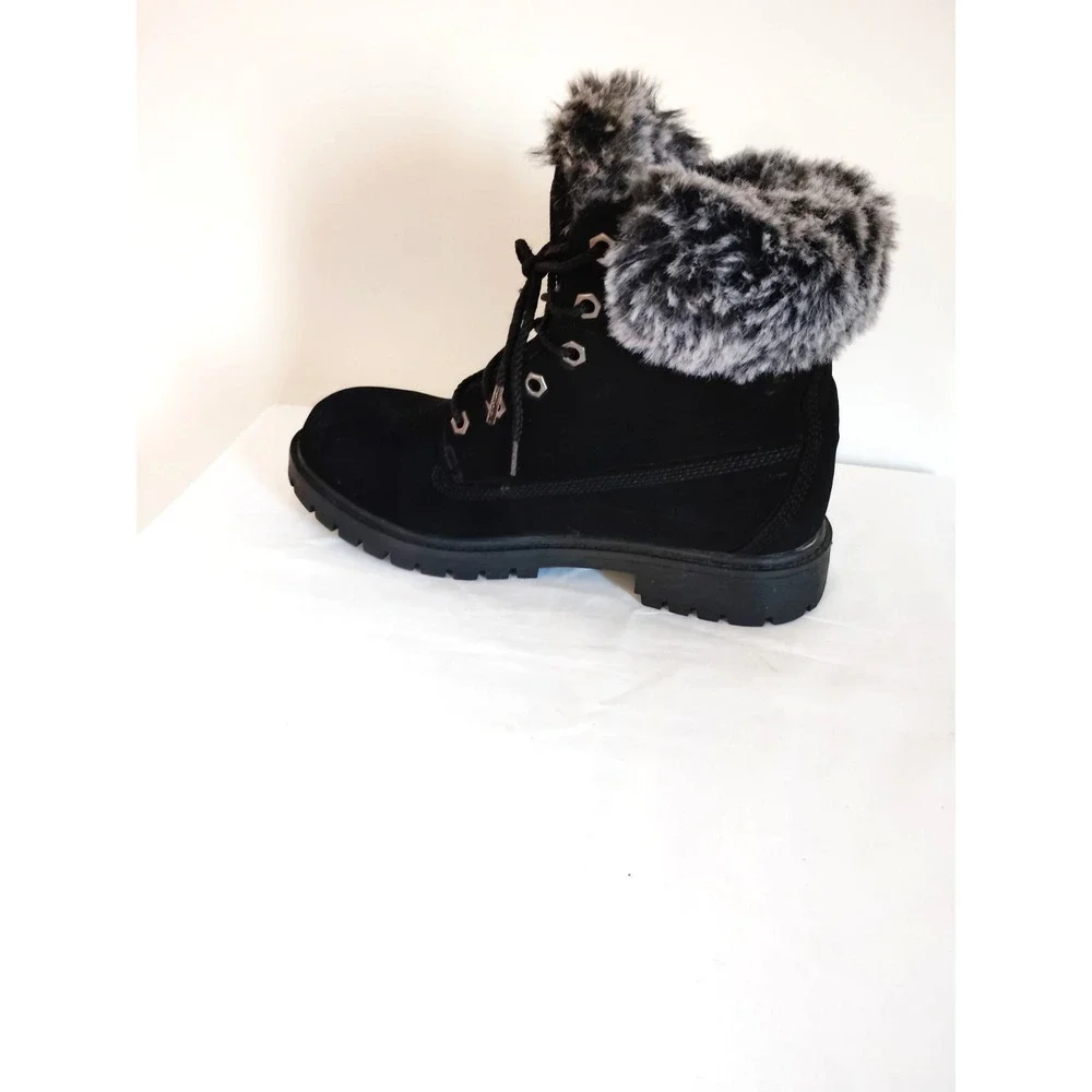 EUC-Lugz Convoy Women 8 Black Faux Fur Lace‑Up Western Winter Chunky Ankle Boots